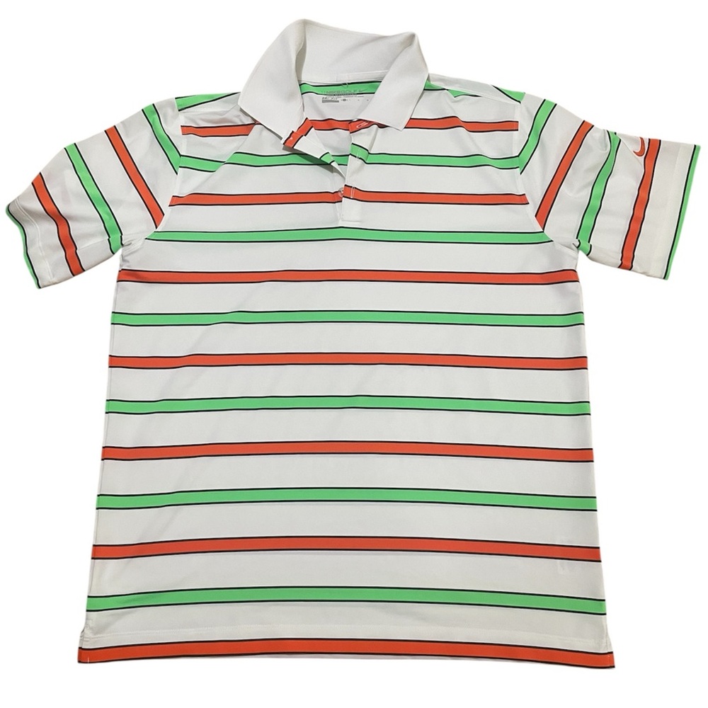 Nike Dri-FIT Golf Polo Shirt Men’s L White Orange Green Striped Tour Performance